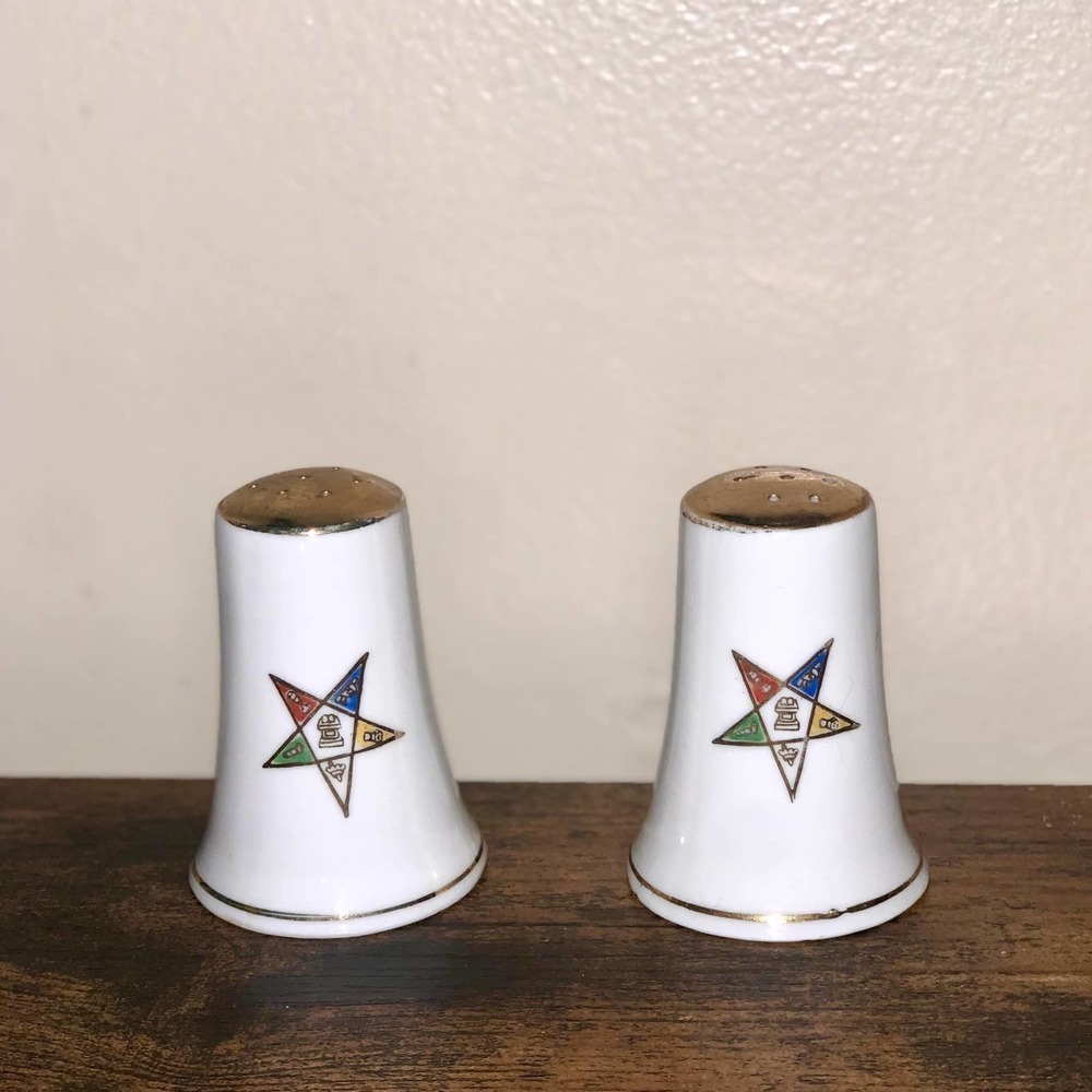 Vtg Norcrest China Order of the Eastern Star Lodge Salt & Pepper Shaker Set H753